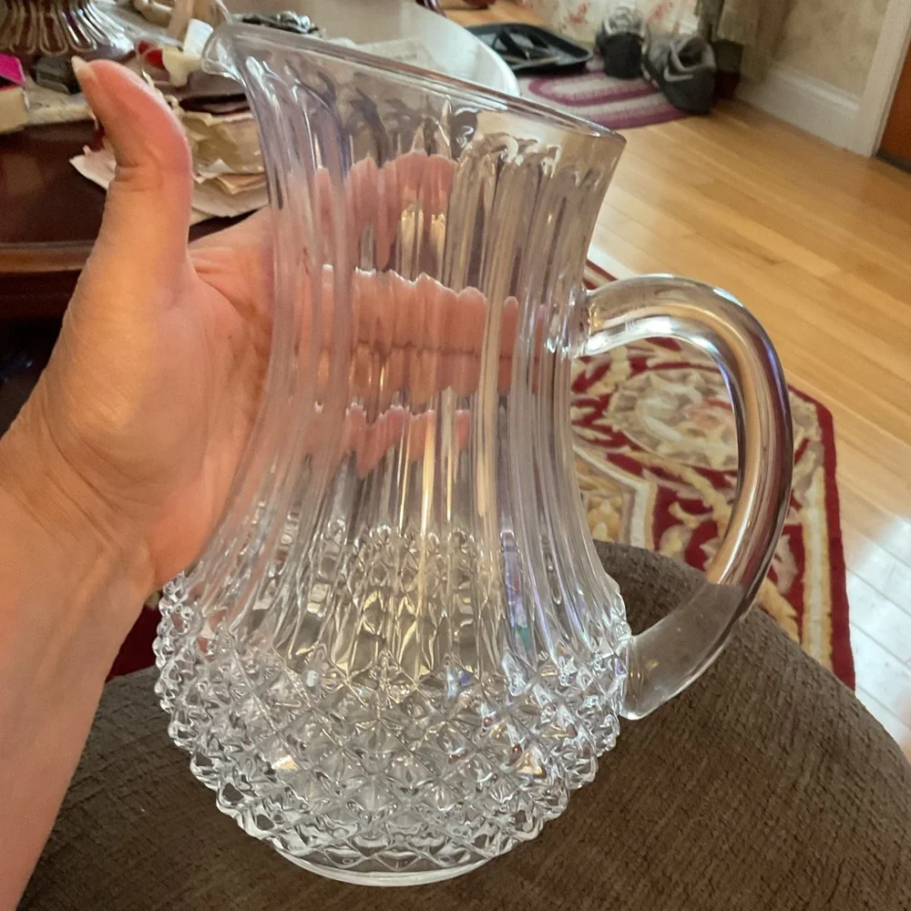 VTG Longchamp Crystal D’Arques Diamond Cut 24% Lead Crystal Clear Pitcher EUC - Picture 3 of 9